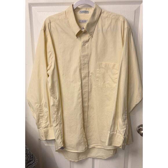 Izod 80's 2-Ply Pinpoint Dress Shirt Mens XL 17 1/2 4/35 Yellow Office Business - Picture 1 of 7